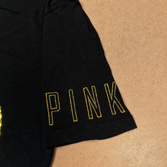 Victoria’s Secret PINK NFL Pittsburgh Steelers Sequin Tee Black T Shirt Small VS - Picture 8 of 16